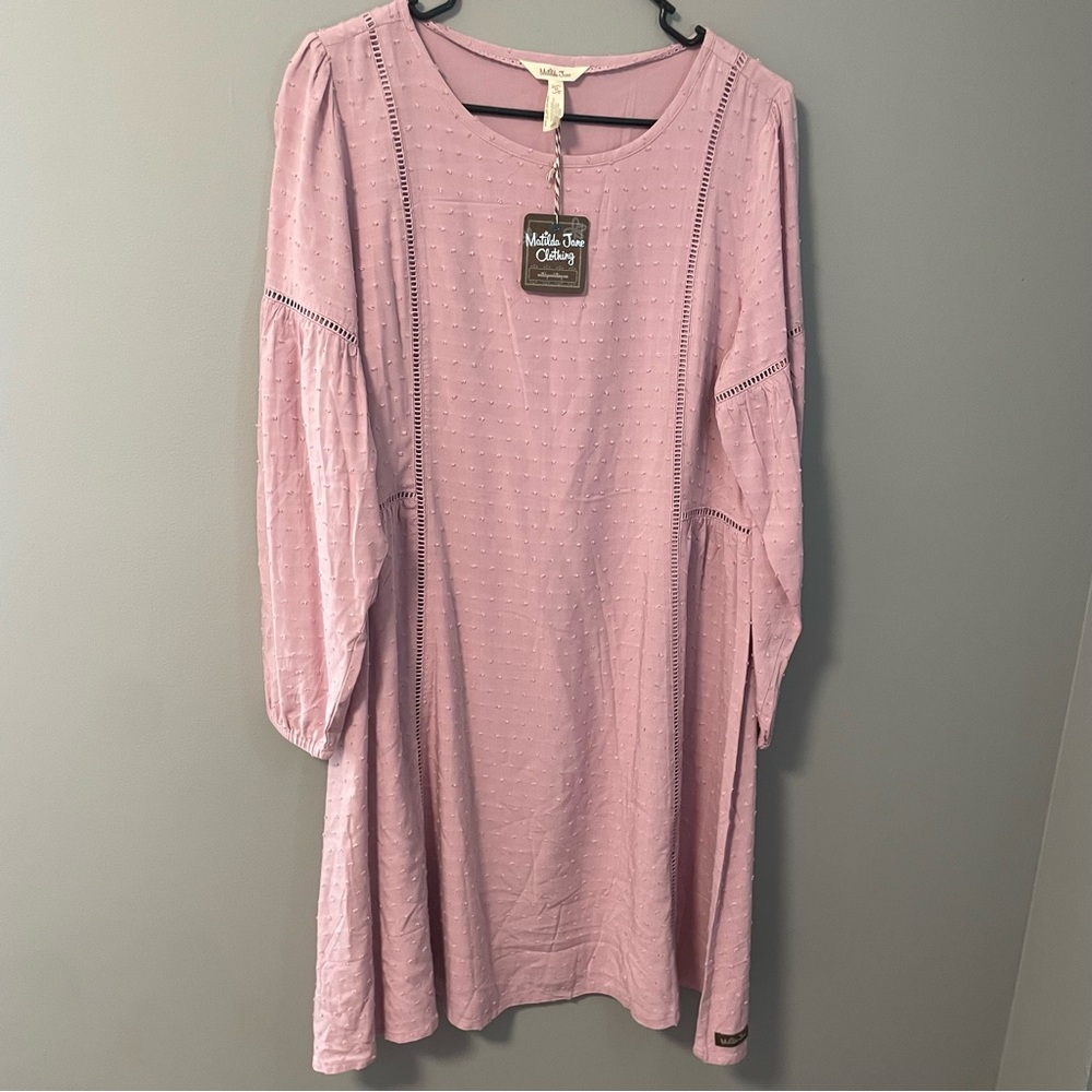 NWT Matilda Jane Turn on the Charm Dress Long Sleeve Women Medium Swiss Dot Pink
